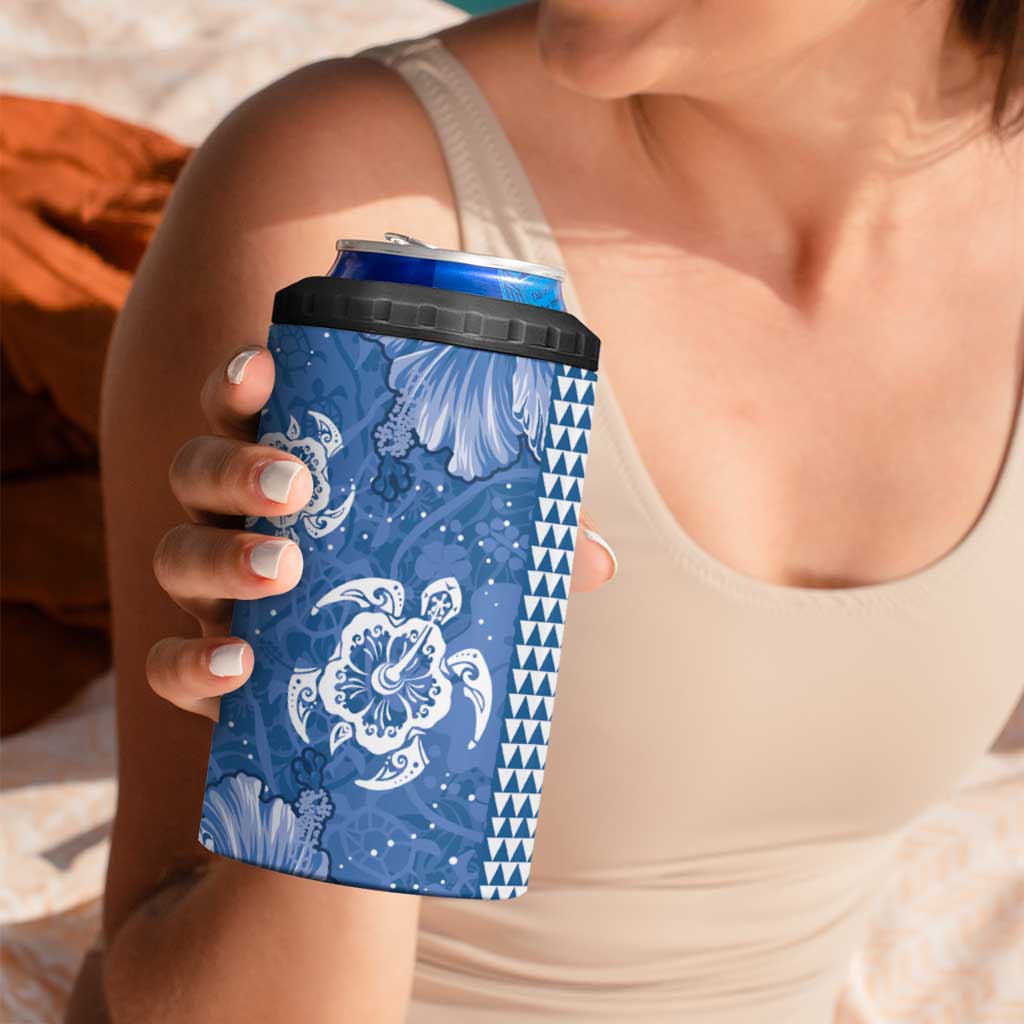 Blue Hibiscus Turle 4 in 1 Can Cooler Tumbler Hawaiian Style Tribal Tapa Pattern