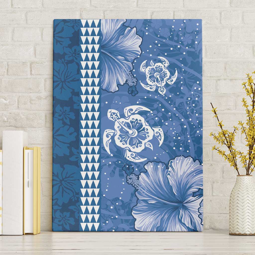 Blue Hibiscus Turle Canvas Wall Art Hawaiian Style Tribal Tapa Pattern