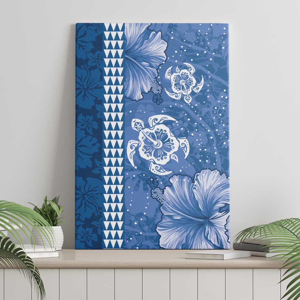 Blue Hibiscus Turle Canvas Wall Art Hawaiian Style Tribal Tapa Pattern