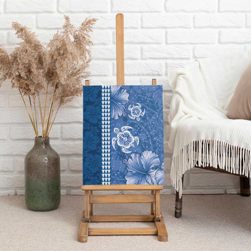 Blue Hibiscus Turle Canvas Wall Art Hawaiian Style Tribal Tapa Pattern