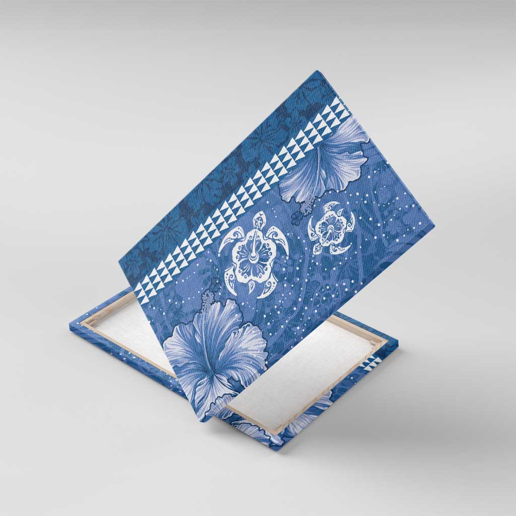 Blue Hibiscus Turle Canvas Wall Art Hawaiian Style Tribal Tapa Pattern