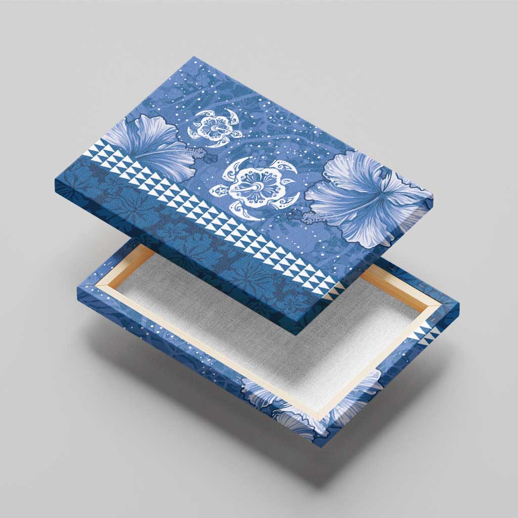 Blue Hibiscus Turle Canvas Wall Art Hawaiian Style Tribal Tapa Pattern