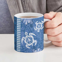 Blue Hibiscus Turle Ceramic Mug Hawaiian Style Tribal Tapa Pattern - Polynesian Pride