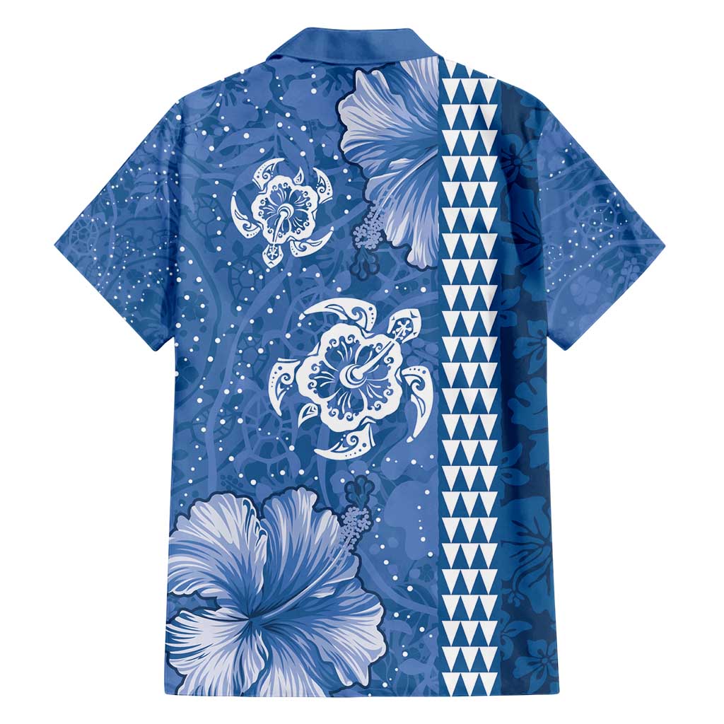 Blue Hibiscus Turle Family Matching Long Sleeve Bodycon Dress and Hawaiian Shirt Hawaiian Style Tribal Tapa Pattern LT9 - Polynesian Pride