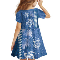 Blue Hibiscus Turle Family Matching Off The Shoulder Long Sleeve Dress and Hawaiian Shirt Hawaiian Style Tribal Tapa Pattern