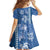 Blue Hibiscus Turle Family Matching Off The Shoulder Long Sleeve Dress and Hawaiian Shirt Hawaiian Style Tribal Tapa Pattern