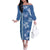 Blue Hibiscus Turle Family Matching Off The Shoulder Long Sleeve Dress and Hawaiian Shirt Hawaiian Style Tribal Tapa Pattern