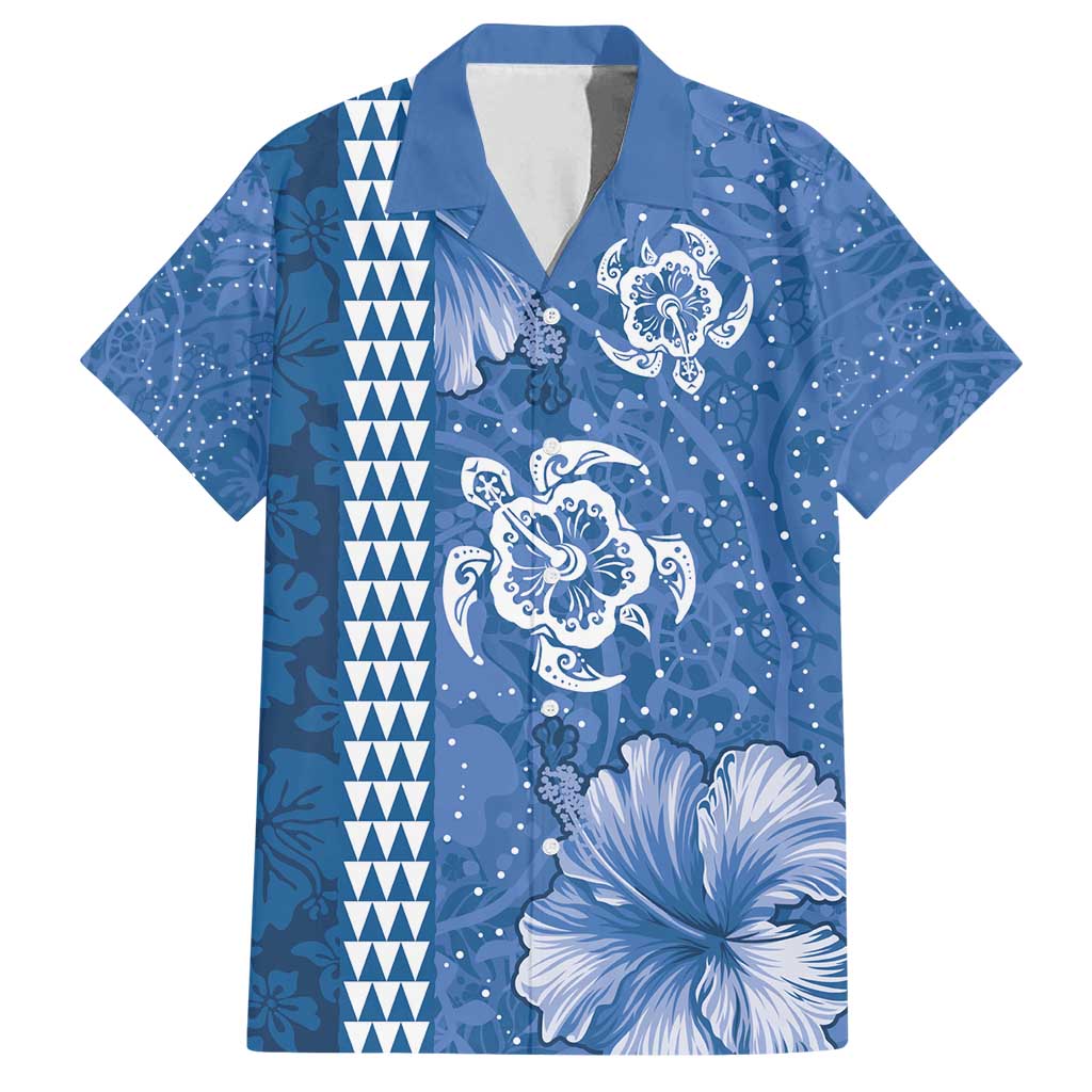 Blue Hibiscus Turle Family Matching Off Shoulder Maxi Dress and Hawaiian Shirt Hawaiian Style Tribal Tapa Pattern