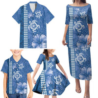 Blue Hibiscus Turle Family Matching Puletasi and Hawaiian Shirt Hawaiian Style Tribal Tapa Pattern LT9 - Polynesian Pride
