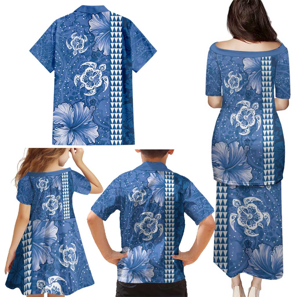 Blue Hibiscus Turle Family Matching Puletasi and Hawaiian Shirt Hawaiian Style Tribal Tapa Pattern LT9 - Polynesian Pride