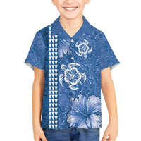 Blue Hibiscus Turle Family Matching Tank Maxi Dress and Hawaiian Shirt Hawaiian Style Tribal Tapa Pattern
