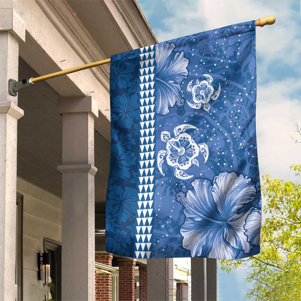 Blue Hibiscus Turle Garden Flag Hawaiian Style Tribal Tapa Pattern