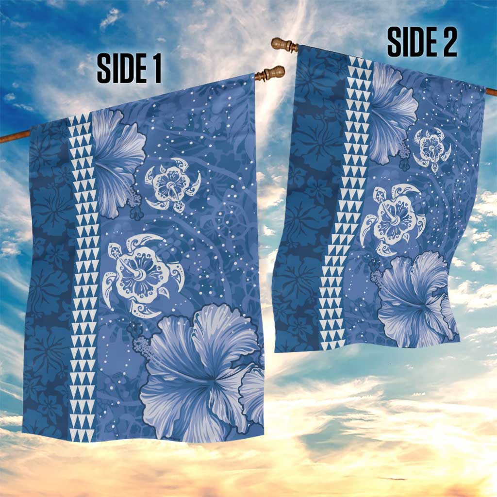 Blue Hibiscus Turle Garden Flag Hawaiian Style Tribal Tapa Pattern