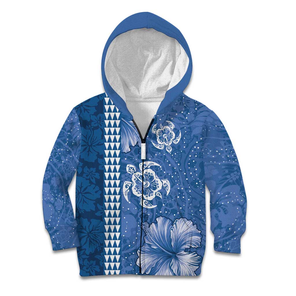 Blue Hibiscus Turle Kid Hoodie Hawaiian Style Tribal Tapa Pattern