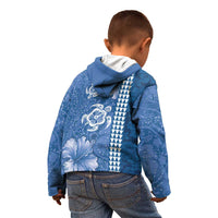 Blue Hibiscus Turle Kid Hoodie Hawaiian Style Tribal Tapa Pattern