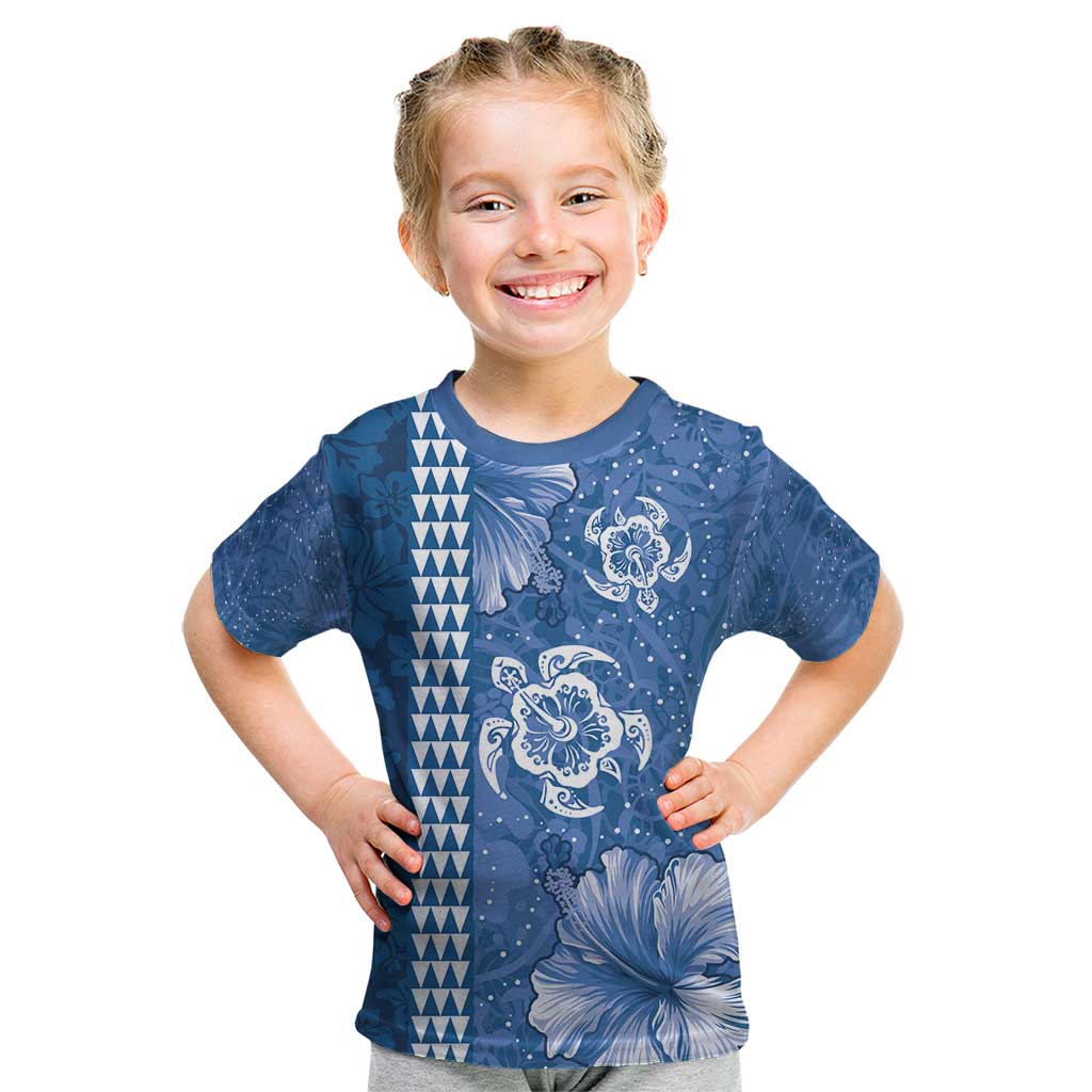 Blue Hibiscus Turle Kid T Shirt Hawaiian Style Tribal Tapa Pattern LT9 Blue - Polynesian Pride