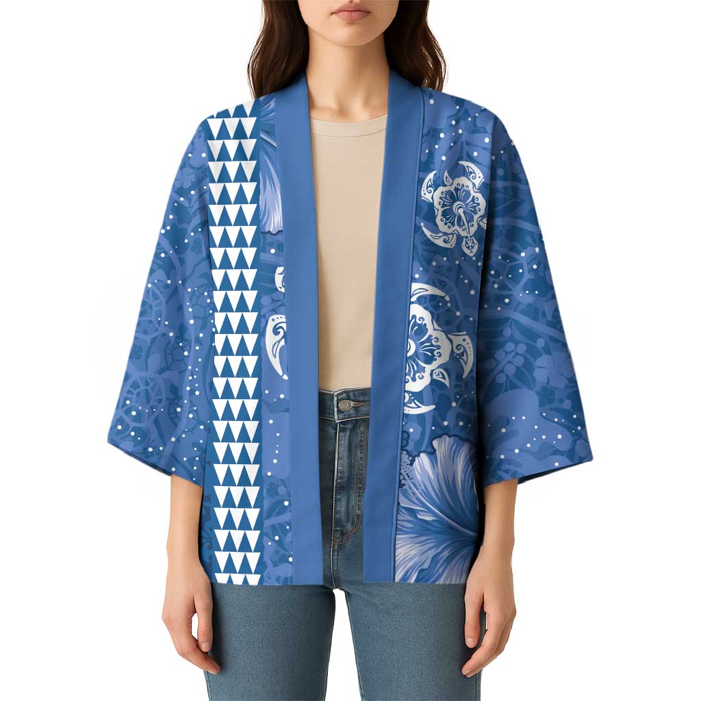 Blue Hibiscus Turle Kimono Hawaiian Style Tribal Tapa Pattern - Polynesian Pride