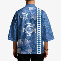 Blue Hibiscus Turle Kimono Hawaiian Style Tribal Tapa Pattern - Polynesian Pride