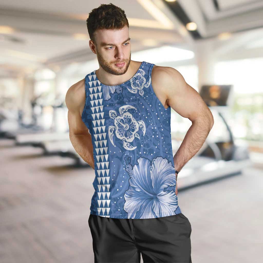 Blue Hibiscus Turle Men Tank Top Hawaiian Style Tribal Tapa Pattern