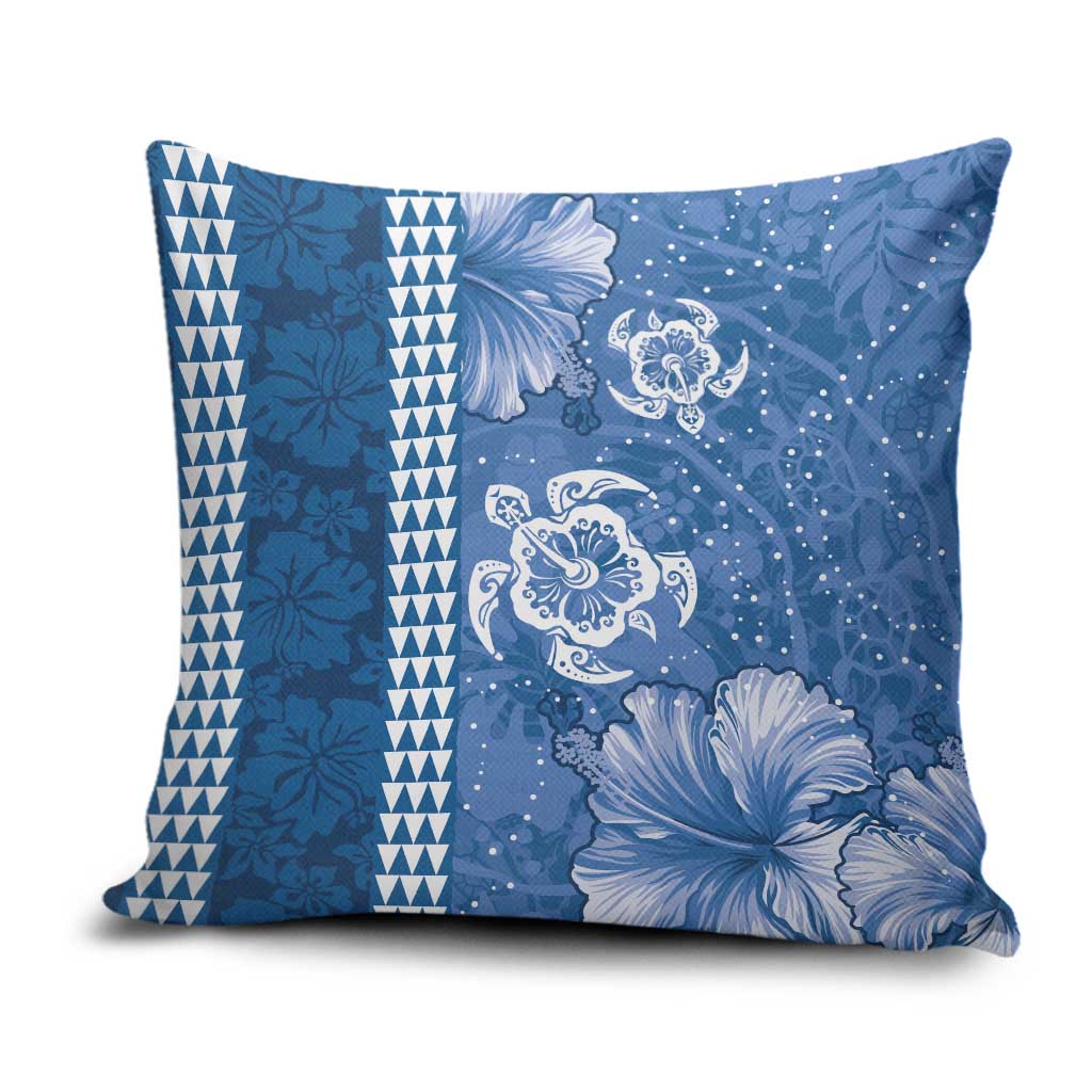 Blue Hibiscus Turle Pillow Cover Hawaiian Style Tribal Tapa Pattern - Polynesian Pride