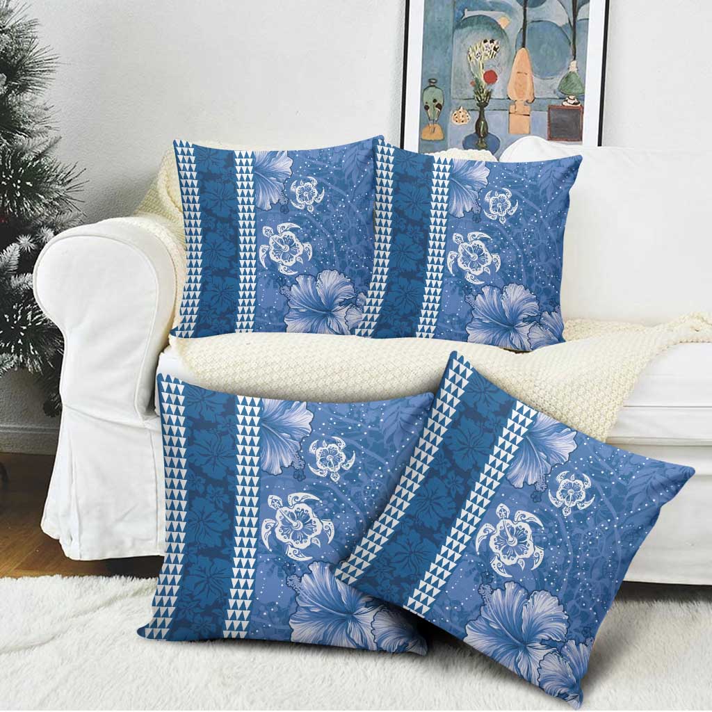 Blue Hibiscus Turle Pillow Cover Hawaiian Style Tribal Tapa Pattern - Polynesian Pride