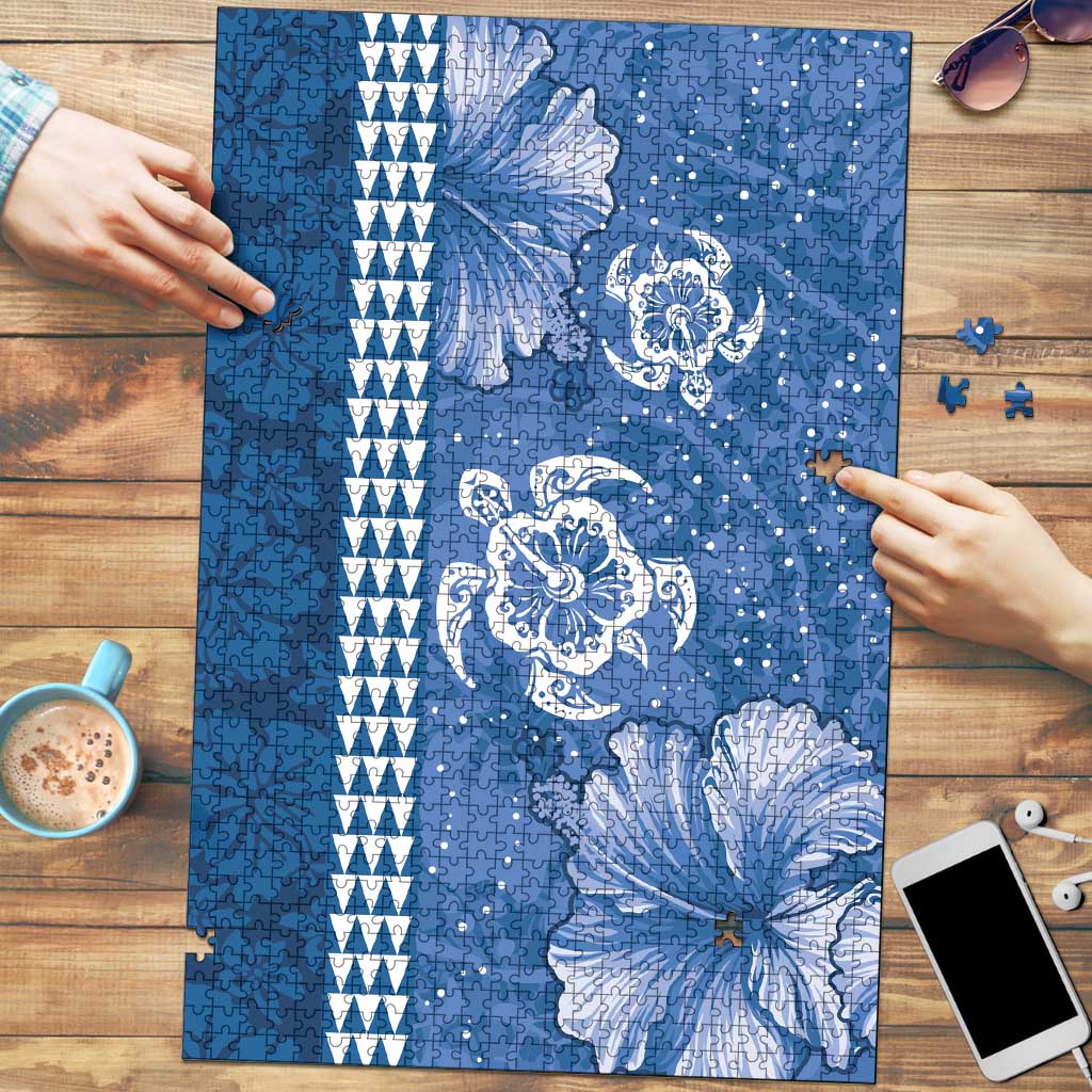 Blue Hibiscus Turle Puzzle Hawaiian Style Tribal Tapa Pattern LT9 Blue - Polynesian Pride