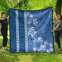 Blue Hibiscus Turle Quilt Hawaiian Style Tribal Tapa Pattern
