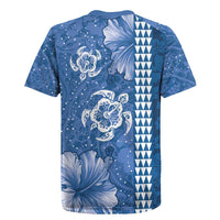 Blue Hibiscus Turle Rugby Jersey Hawaiian Style Tribal Tapa Pattern LT9 - Polynesian Pride