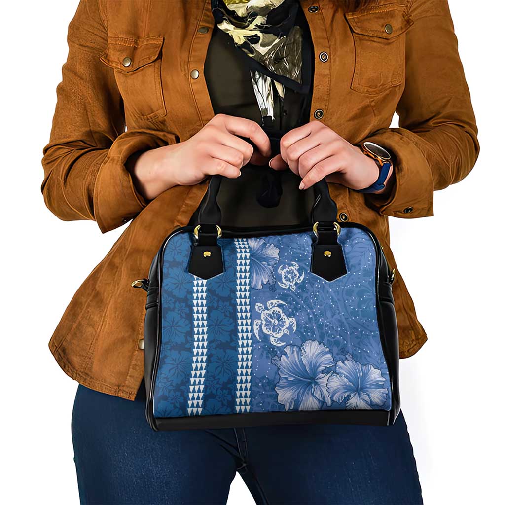 Blue Hibiscus Turle Shoulder Handbag Hawaiian Style Tribal Tapa Pattern