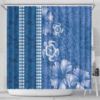 Blue Hibiscus Turle Shower Curtain Hawaiian Style Tribal Tapa Pattern