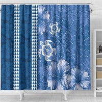 Blue Hibiscus Turle Shower Curtain Hawaiian Style Tribal Tapa Pattern