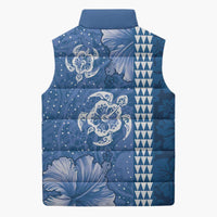 Blue Hibiscus Turle Sleeveless Puffer Jacket Hawaiian Style Tribal Tapa Pattern LT9 - Polynesian Pride