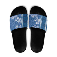 Blue Hibiscus Turle Slide Sandals Hawaiian Style Tribal Tapa Pattern LT9 Blue - Polynesian Pride