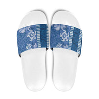 Blue Hibiscus Turle Slide Sandals Hawaiian Style Tribal Tapa Pattern LT9 Blue - Polynesian Pride