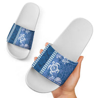 Blue Hibiscus Turle Slide Sandals Hawaiian Style Tribal Tapa Pattern LT9 - Polynesian Pride