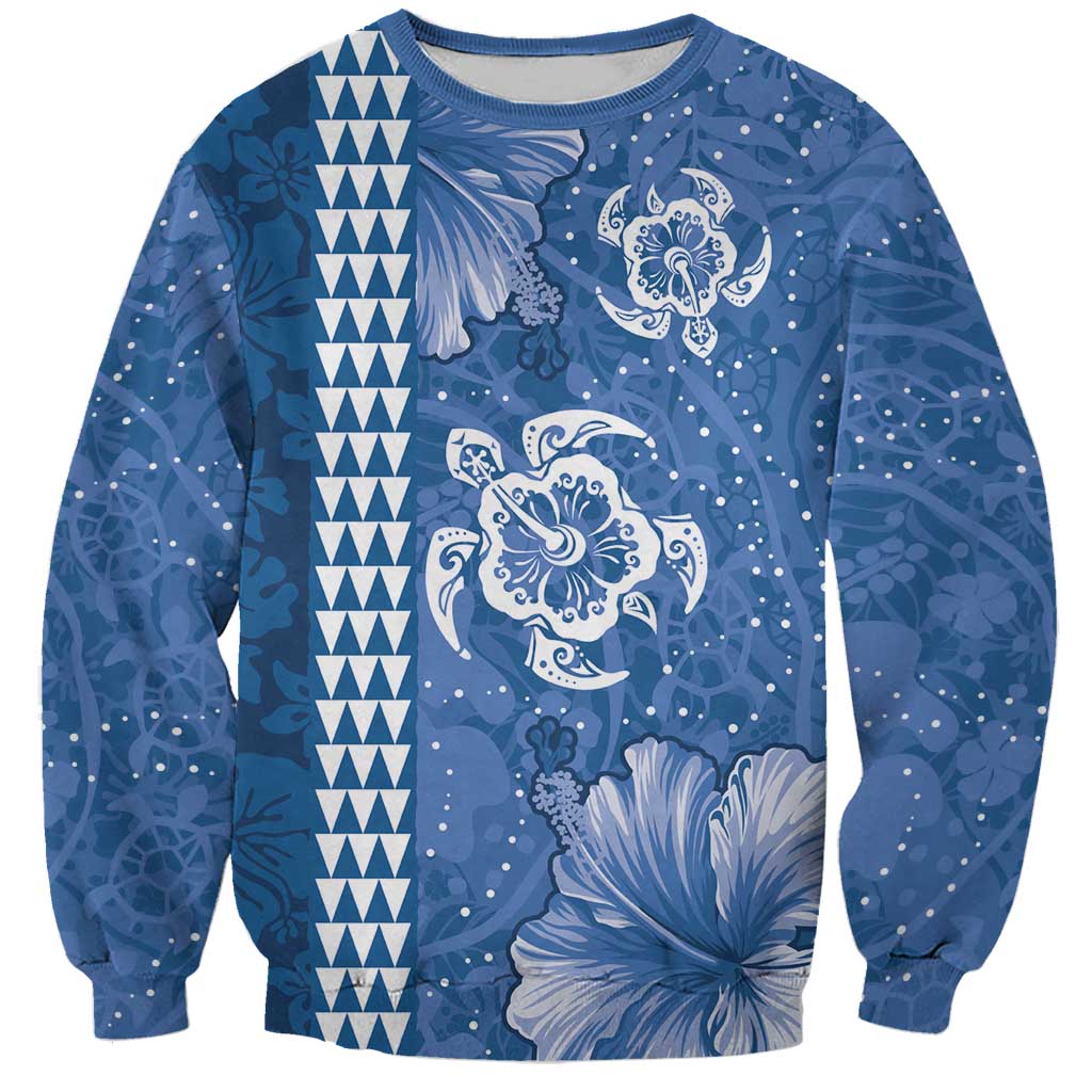 Blue Hibiscus Turle Sweatshirt Hawaiian Style Tribal Tapa Pattern LT9 Unisex Blue - Polynesian Pride