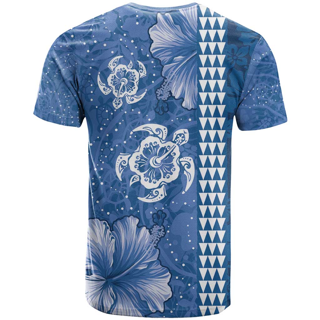 Blue Hibiscus Turle T Shirt Hawaiian Style Tribal Tapa Pattern