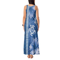 Blue Hibiscus Turle Tank Maxi Dress Hawaiian Style Tribal Tapa Pattern