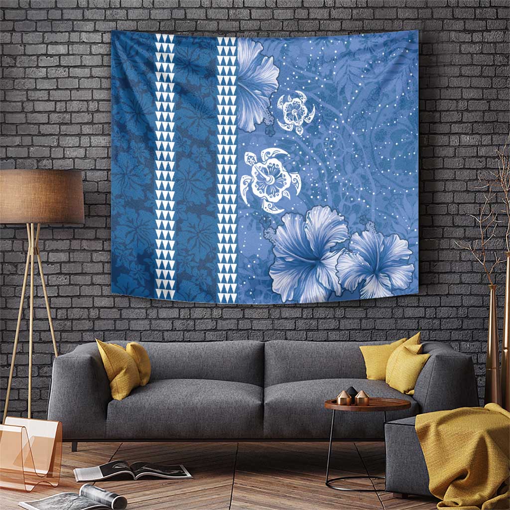 Blue Hibiscus Turle Tapestry Hawaiian Style Tribal Tapa Pattern LT9 Blue - Polynesian Pride