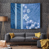 Blue Hibiscus Turle Tapestry Hawaiian Style Tribal Tapa Pattern LT9 Blue - Polynesian Pride