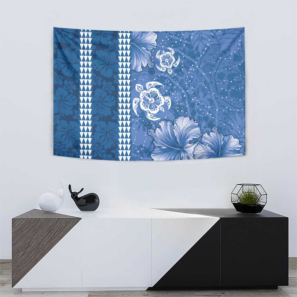 Blue Hibiscus Turle Tapestry Hawaiian Style Tribal Tapa Pattern LT9 - Polynesian Pride