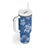 Blue Hibiscus Turle Tumbler With Handle Hawaiian Style Tribal Tapa Pattern