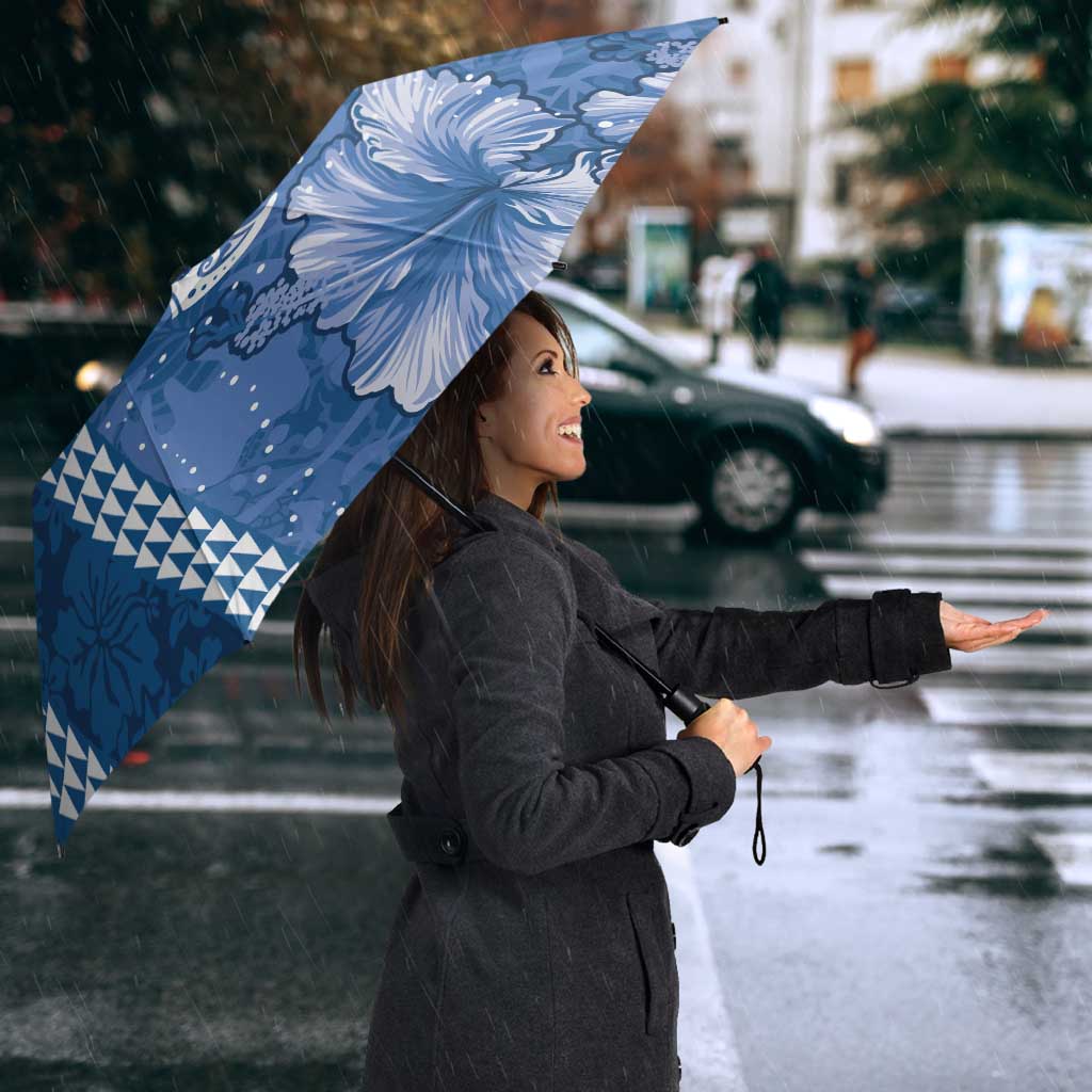 Blue Hibiscus Turle Umbrella Hawaiian Style Tribal Tapa Pattern - Polynesian Pride