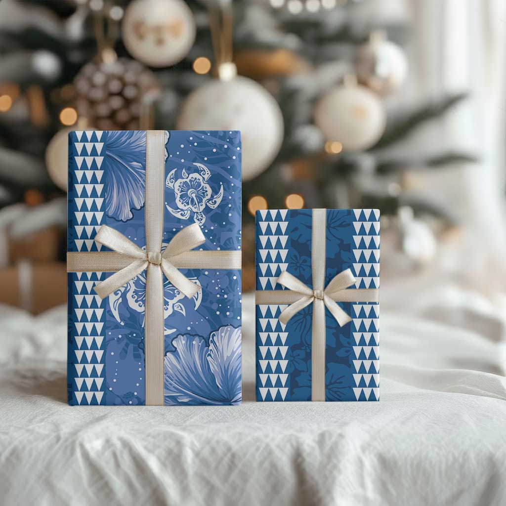 Blue Hibiscus Turle Wrapping Paper Hawaiian Style Tribal Tapa Pattern - Polynesian Pride