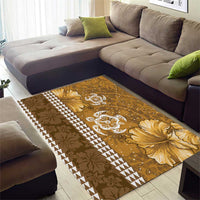 Gold Hibiscus Turle Area Rug Hawaiian Style Tribal Tapa Pattern
