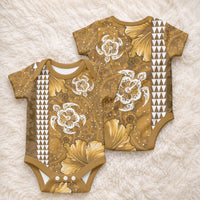 Gold Hibiscus Turtle Baby Onesie Hawaiian Style Tribal Tapa Pattern LT9 - Polynesian Pride