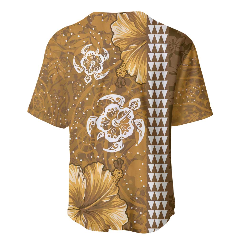 Gold Hibiscus Turle Baseball Jersey Hawaiian Style Tribal Tapa Pattern LT9 - Polynesian Pride
