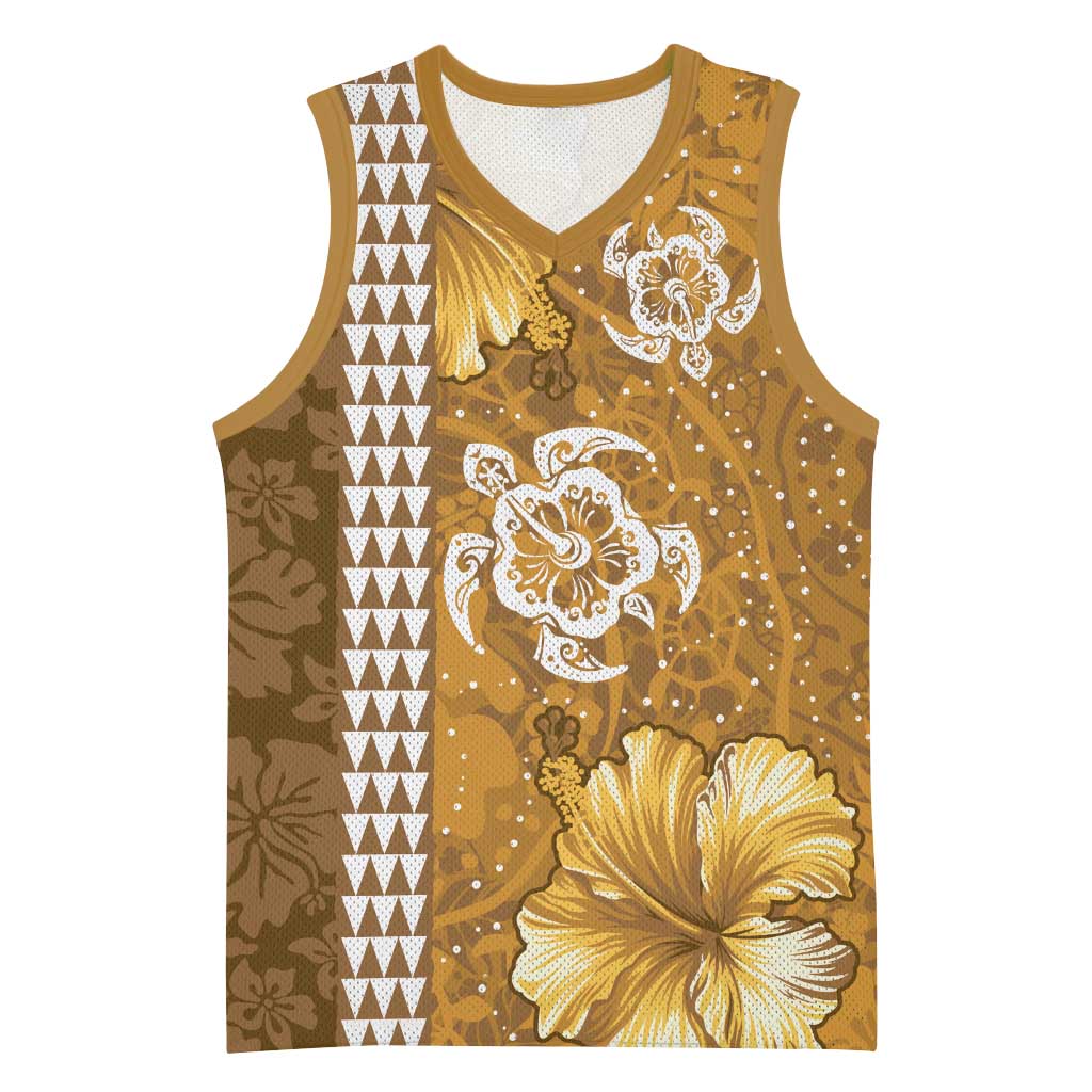 Gold Hibiscus Turle Basketball Jersey Hawaiian Style Tribal Tapa Pattern LT9 Unisex Gold - Polynesian Pride