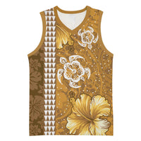 Gold Hibiscus Turle Basketball Jersey Hawaiian Style Tribal Tapa Pattern LT9 Unisex Gold - Polynesian Pride