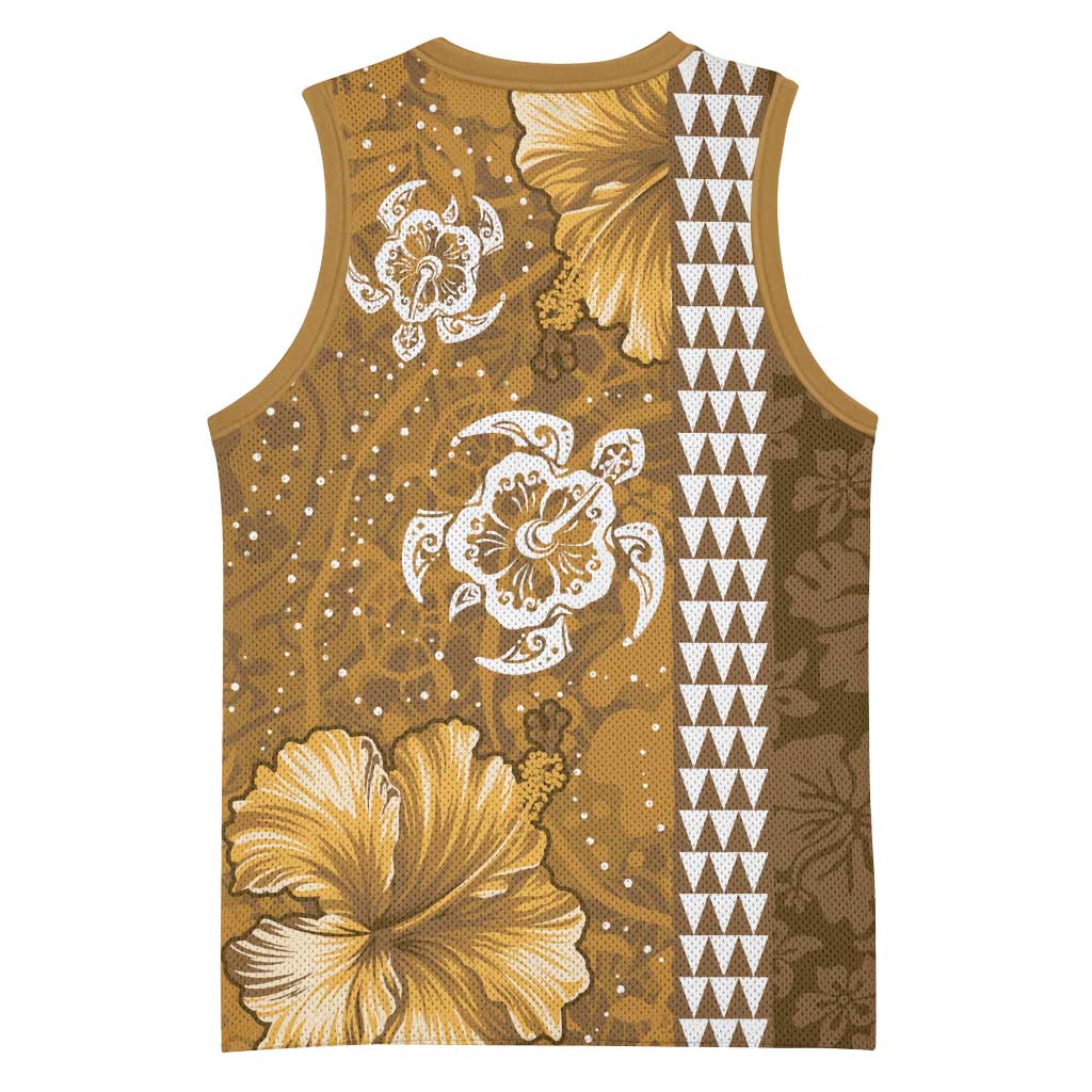 Gold Hibiscus Turle Basketball Jersey Hawaiian Style Tribal Tapa Pattern LT9 - Polynesian Pride